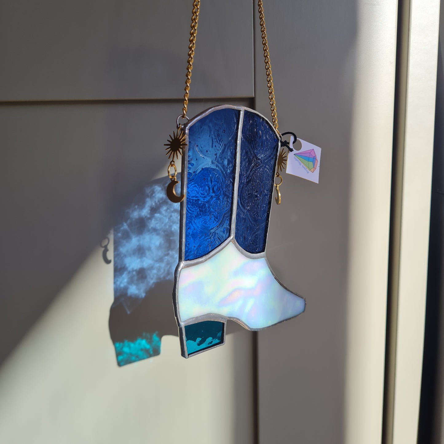 Blue and White Cowboy Boot Suncatcher