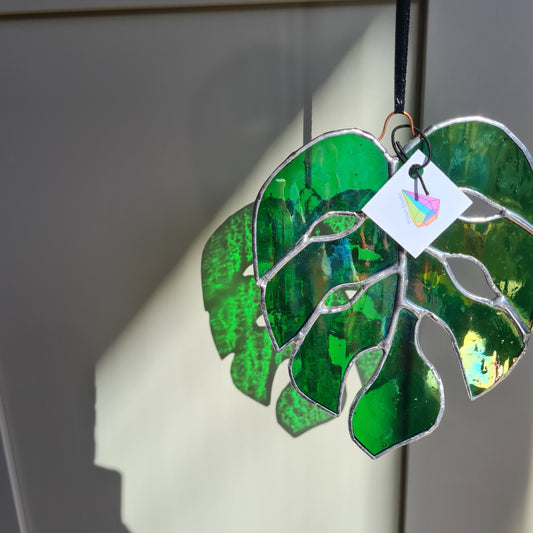 All Green Monstera Leaf Suncatcher